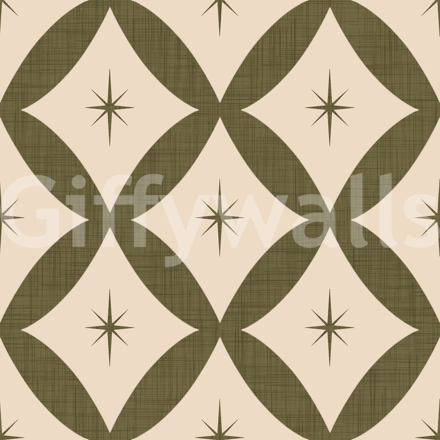 Chic mid-century wallpaper combining diamond patterns with small decorative stars.