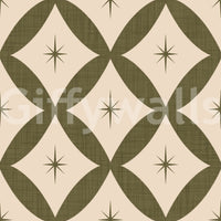 Chic mid-century wallpaper combining diamond patterns with small decorative stars.