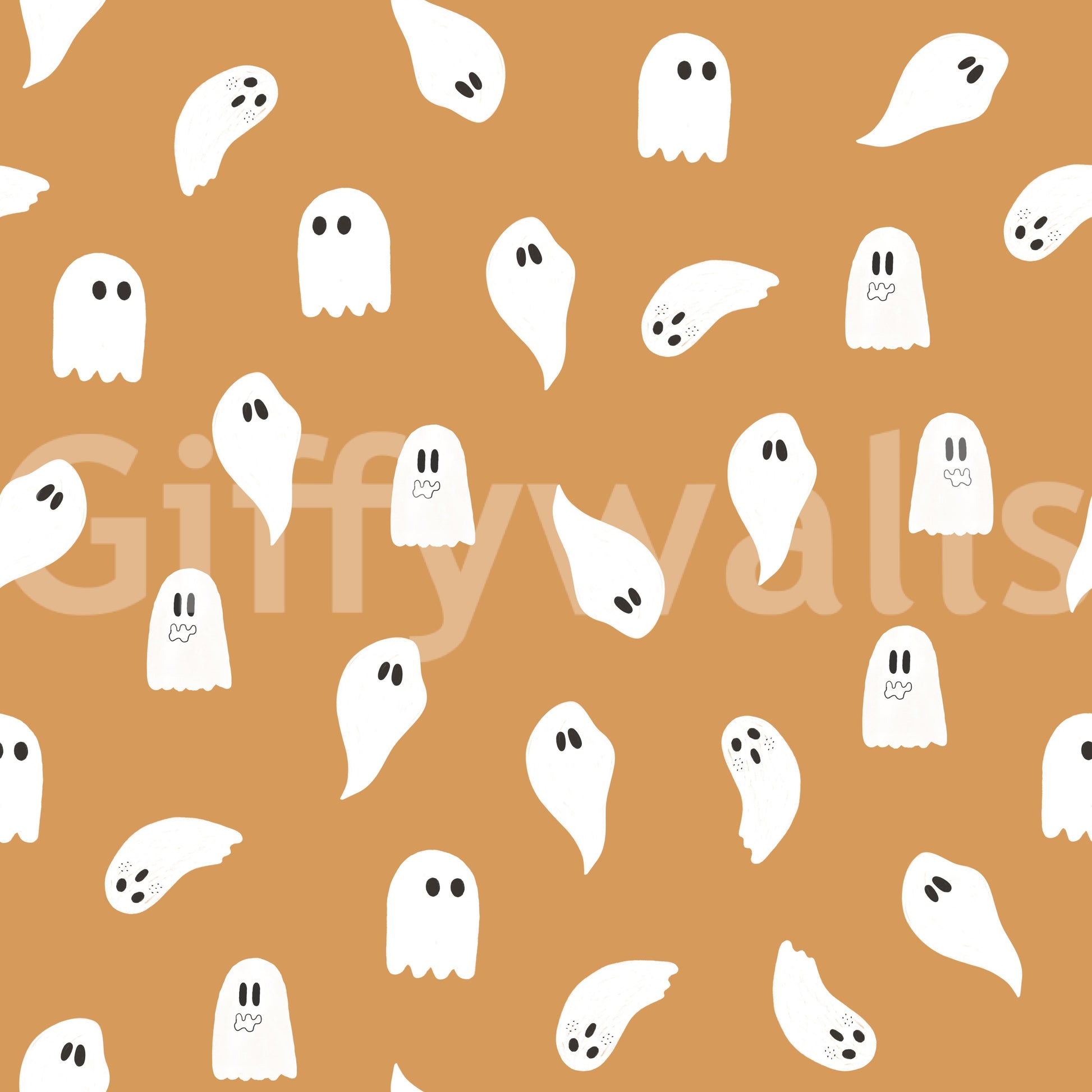Repeating pattern of animated spooky specters for Halloween décor.