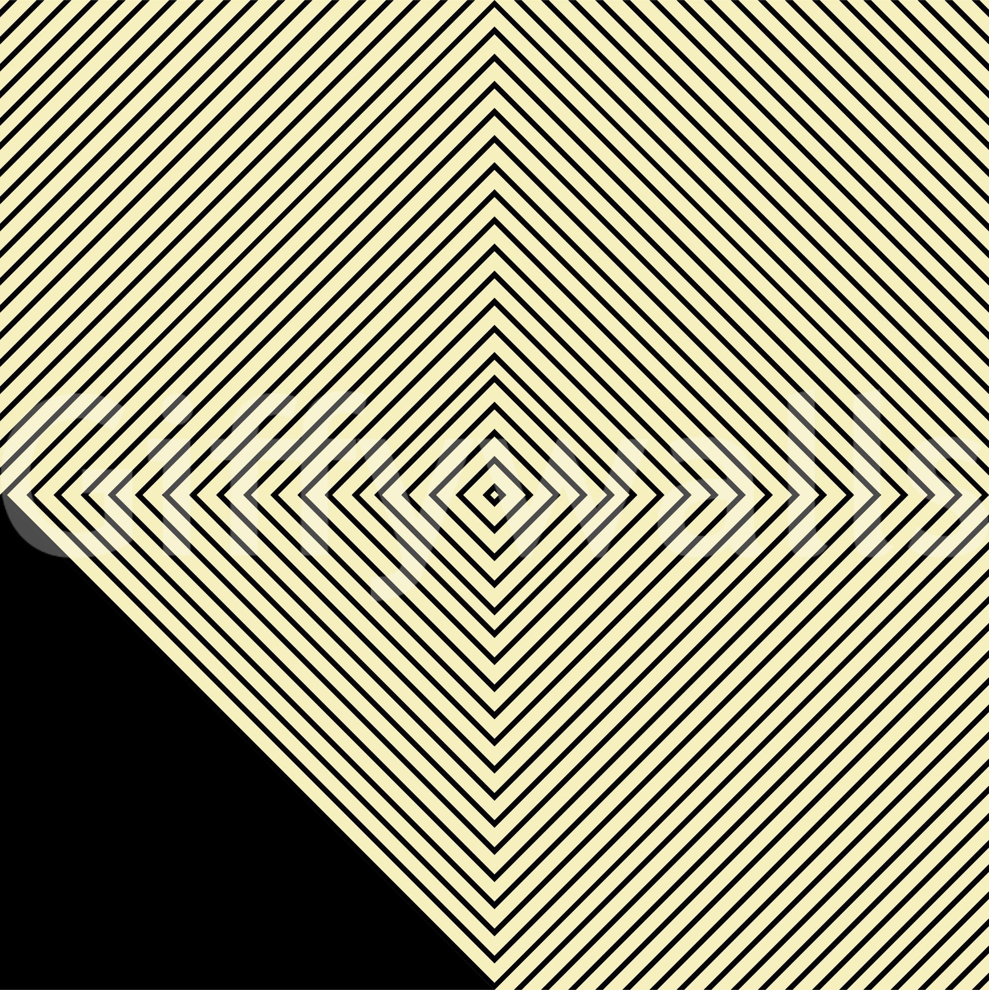 A dramatic diamond peak wallpaper created from layered black diagonal lines against a cream background.