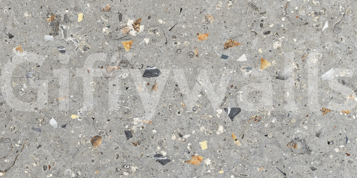 Raw Grey Terrazzo material printed wallpaper.