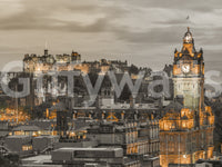 Monochrome Edinburgh Twilight with color pop, beautiful urban wallpaper.