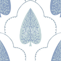 Scalloped Blue Botanic Arbor mural, repeating geometric frame.