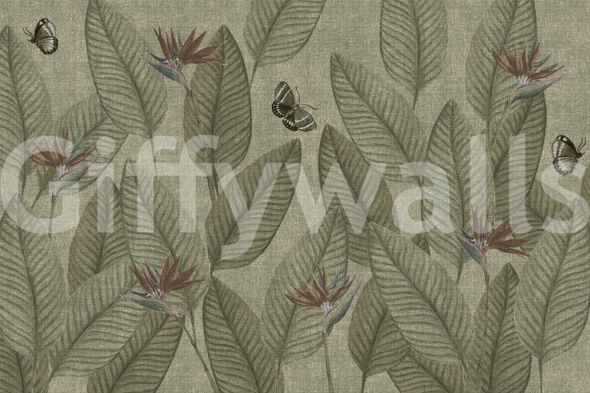 Artistic drawn butterflies on Jungle Life Antique wallpaper.