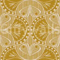 Classic period wallpaper for walls, gentle curving shapes, elaborate yellow tone.