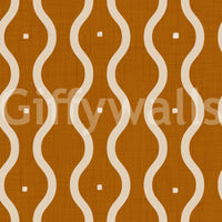 Abstract flowing lines wall mural, spice color palette, geometric curves.