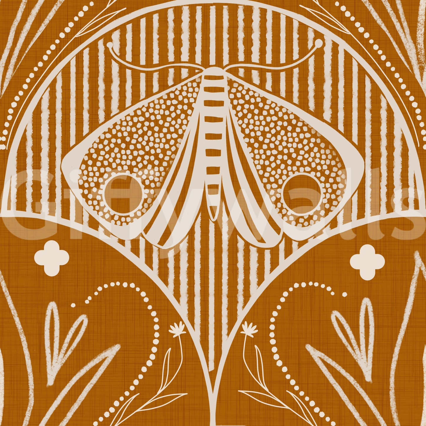 Boho Art Nouveau Scallop Butterfly Floral in Burnt Orange Wallpaper⁠