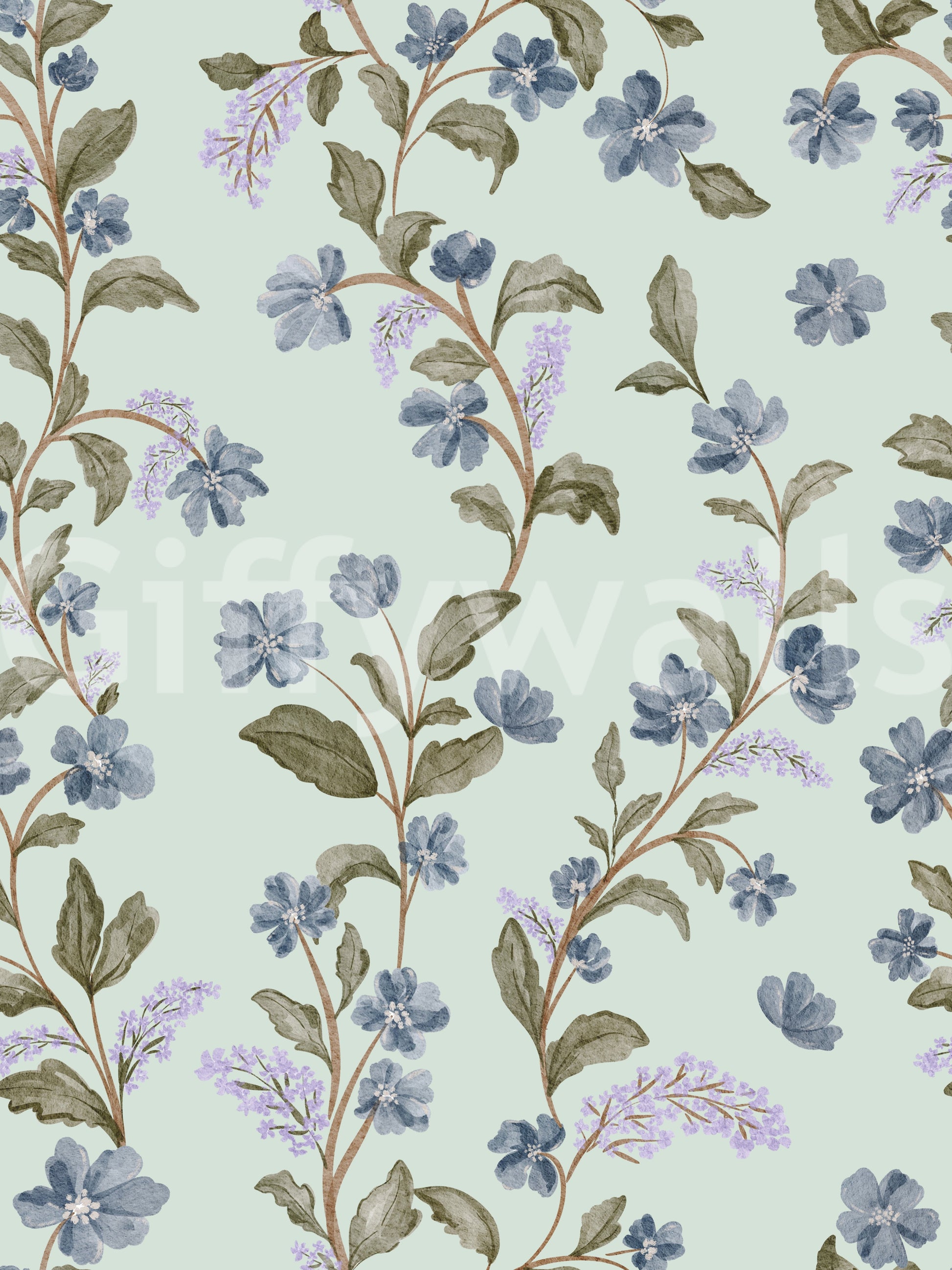 Dreamy Soft Blue Floral Pattern surface covering subtle leaf texture image.