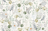 Aesthetic Water Garden Serenity wall mural, watercolor, calming neutrals.