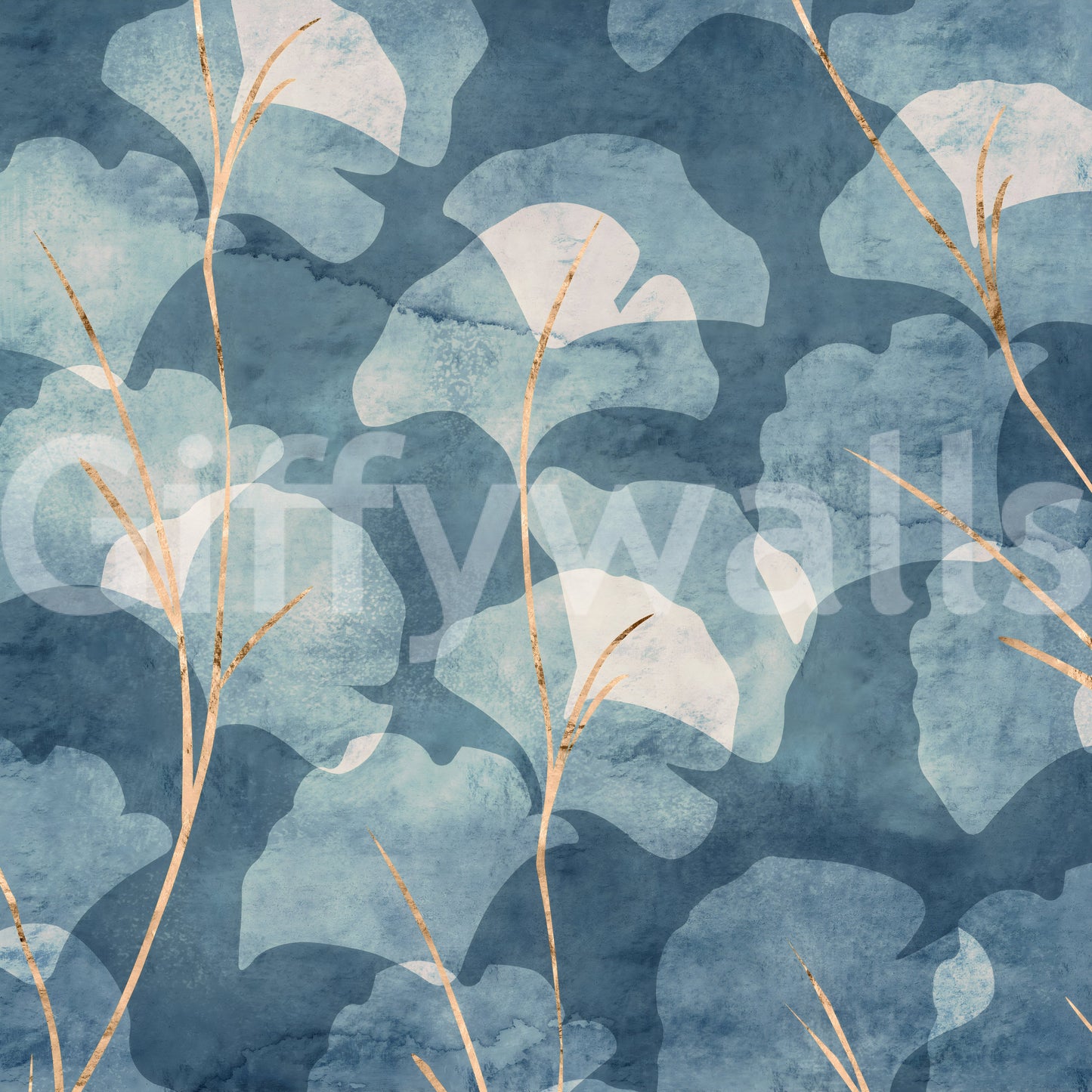 Midwinter Gingko -  Cyanotype Wall Mural