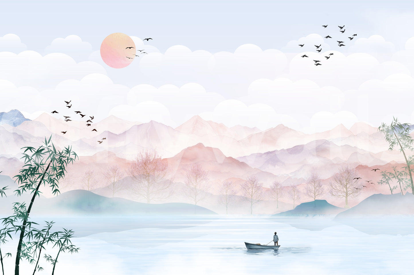 Watercolor Mountain Haze Wall Mural