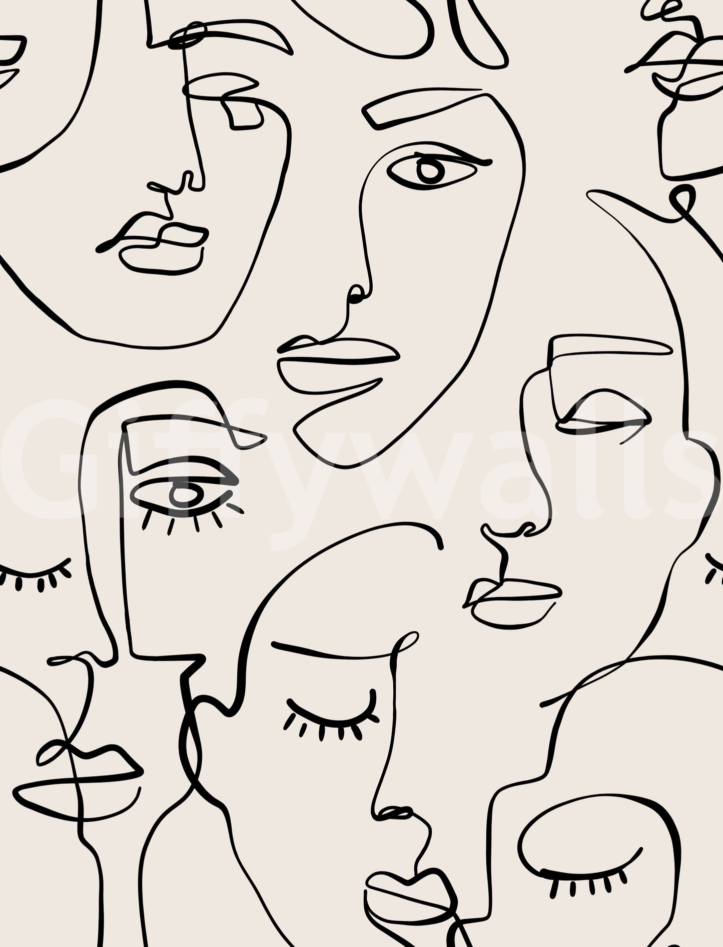 Abstract Faces Line Art Wallpaper⁠