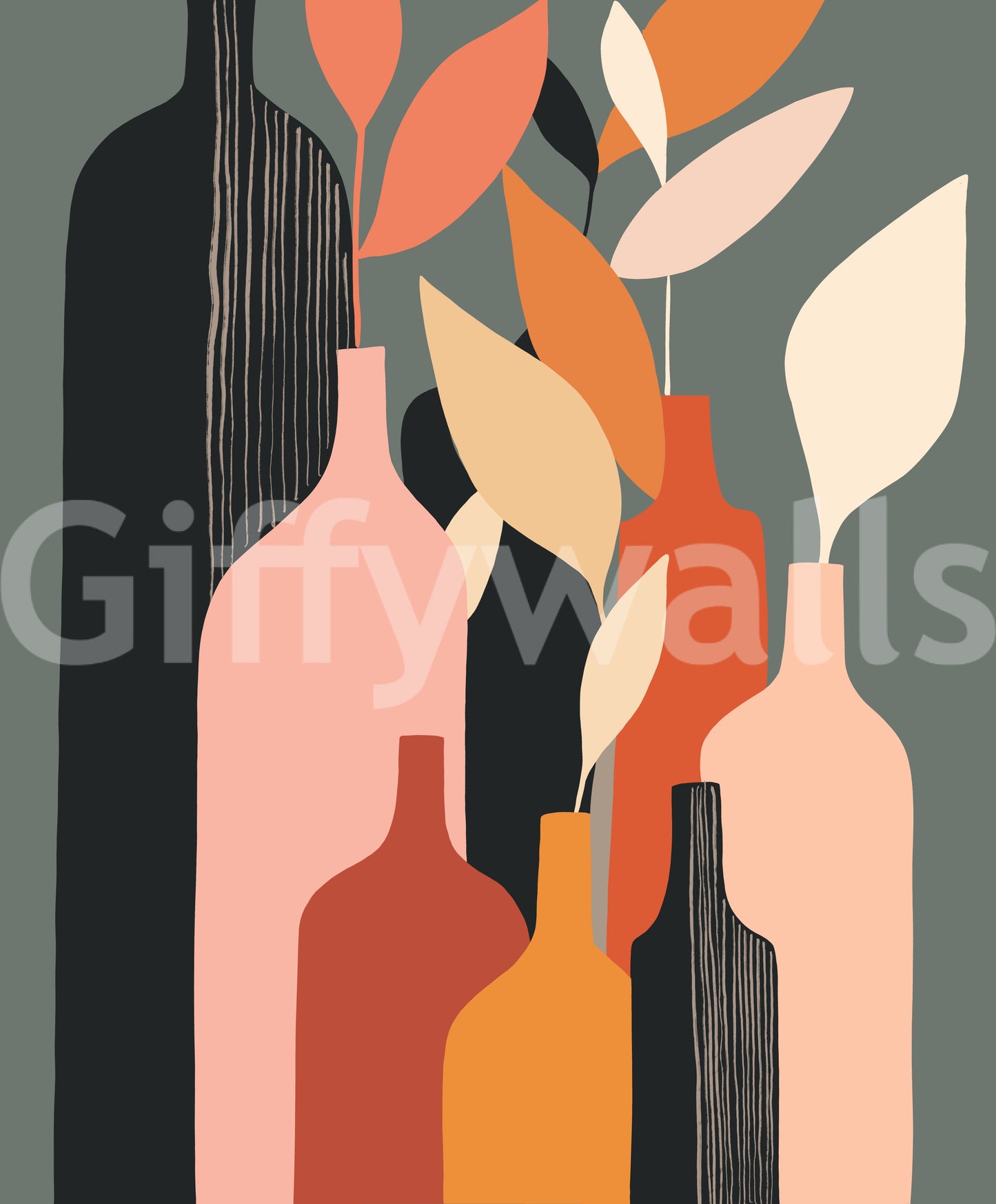 Earthy Hues Bottle Decor Wall Mural