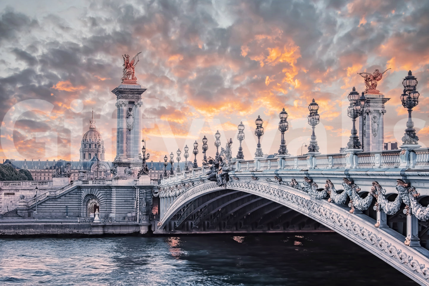 Parisian Bridge Sunset Wall Mural