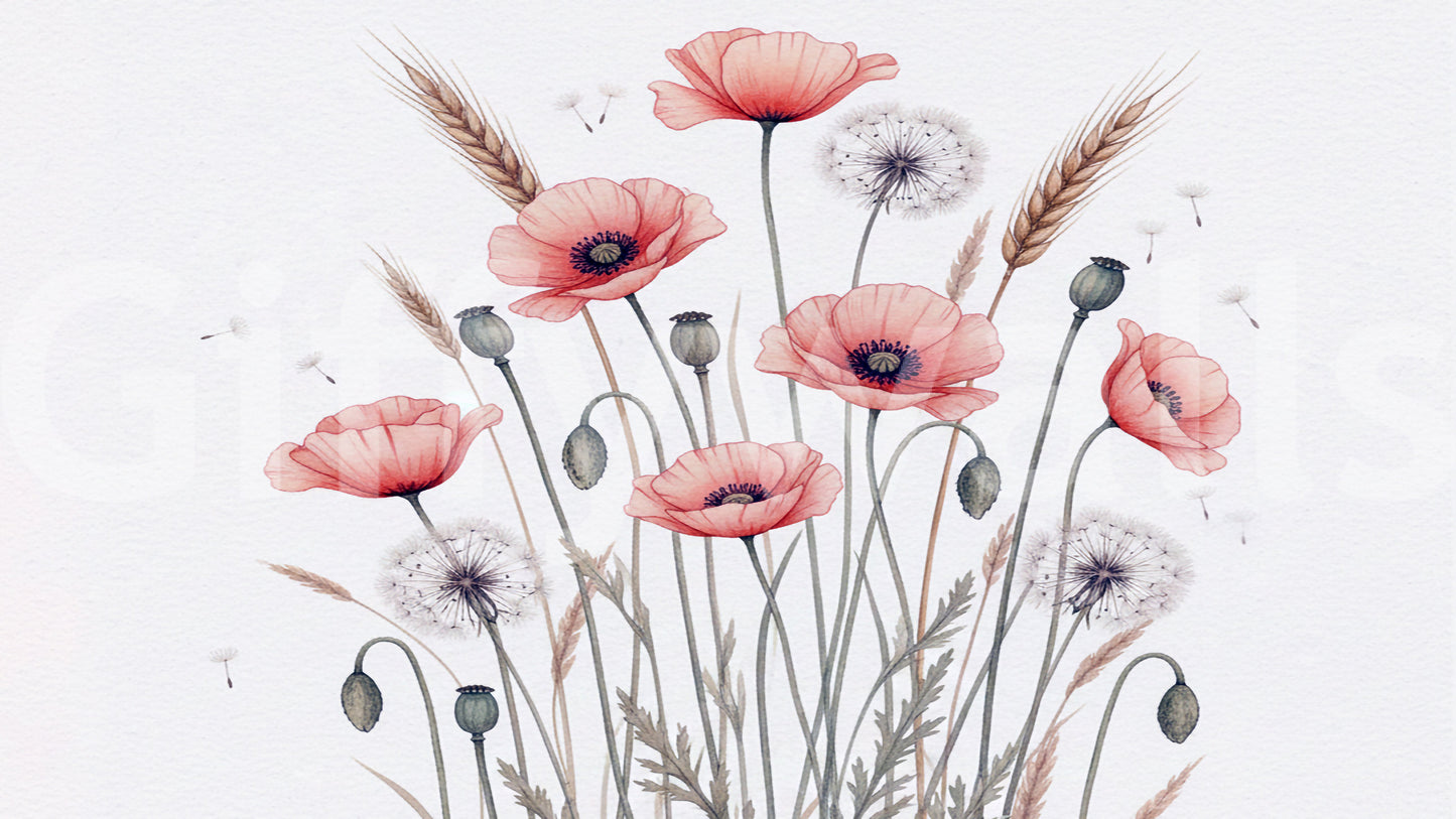 Painted Poppy Meadow Wall Mural
