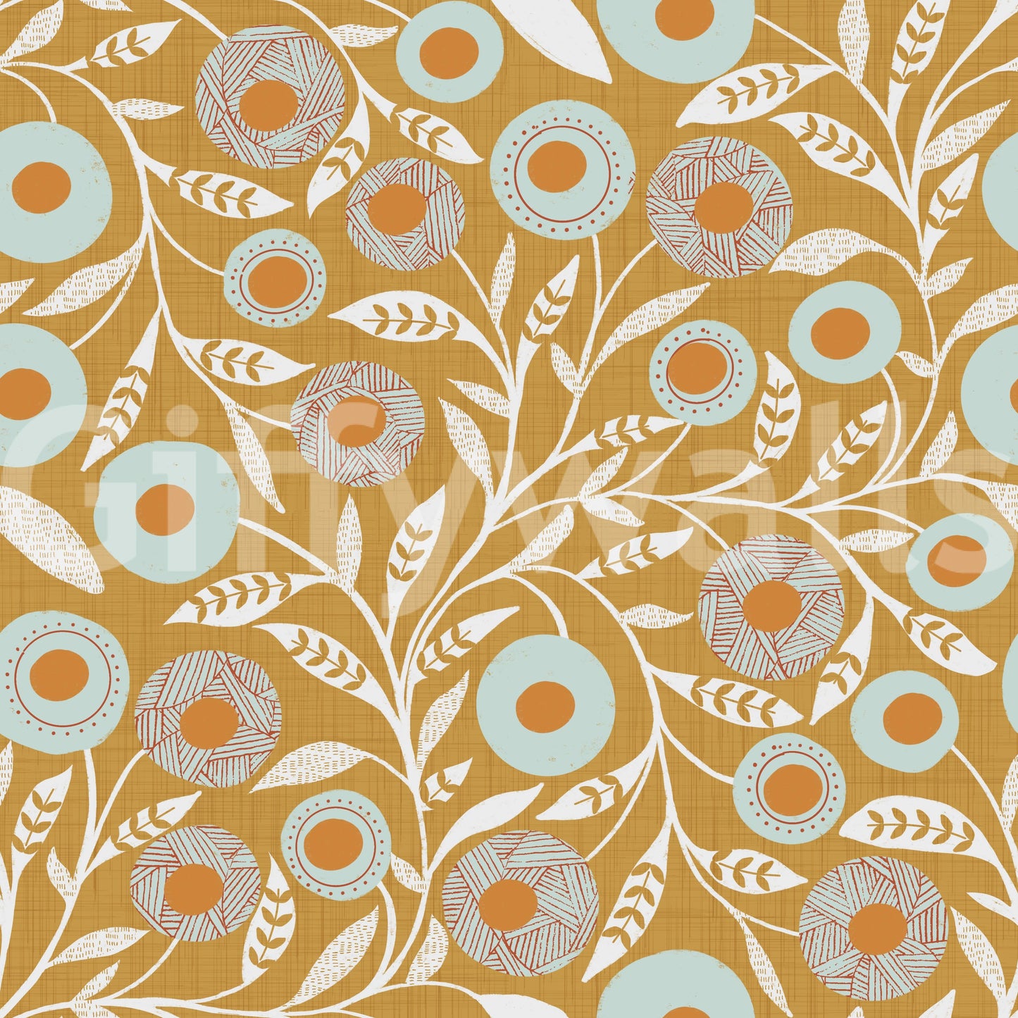 Cozy Scandi Folk Floral Honey Mustard - Craft Botanical Wallpaper⁠