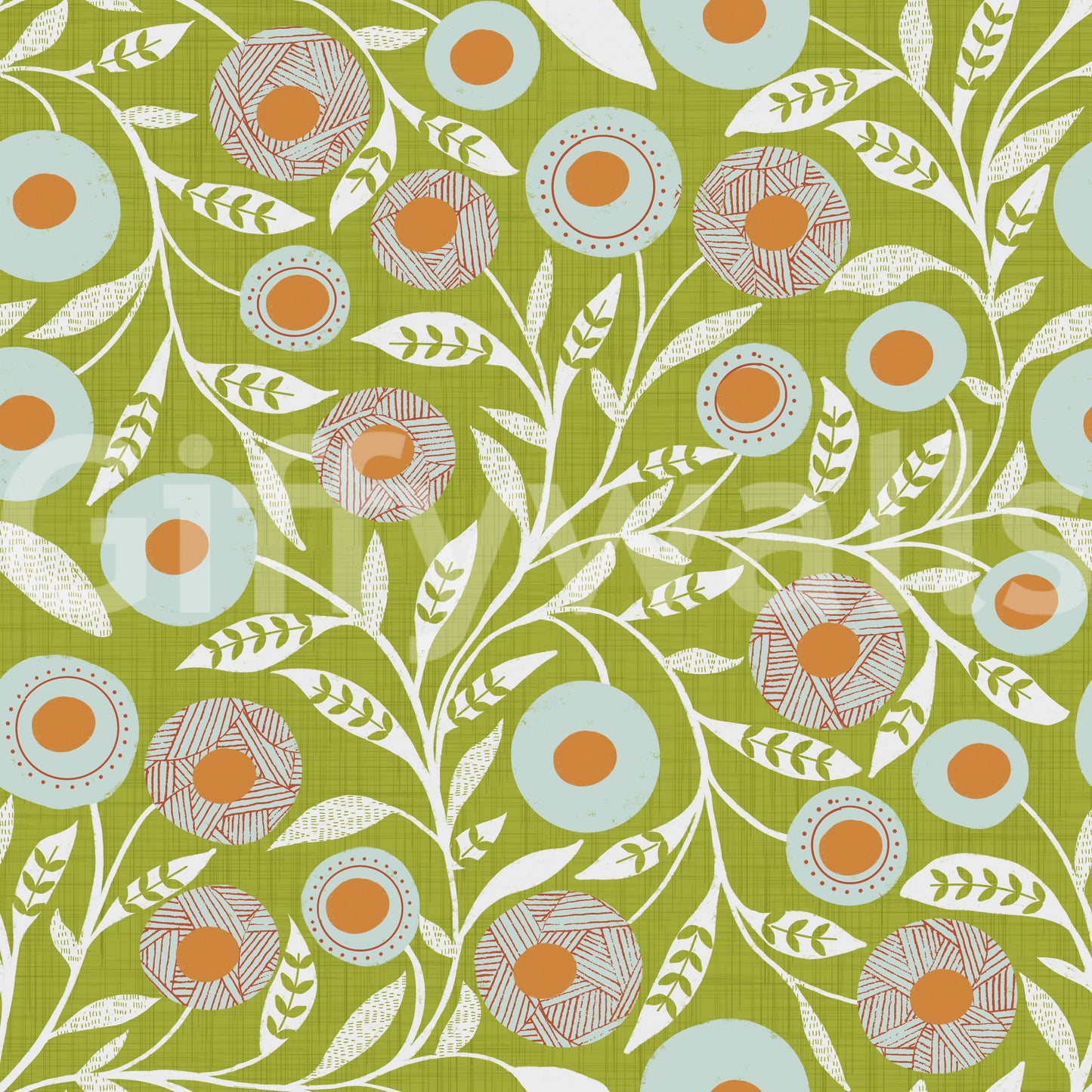 Cozy Scandi Folk Floral Olive Chartreuse - Craft Botanical Wallpaper⁠