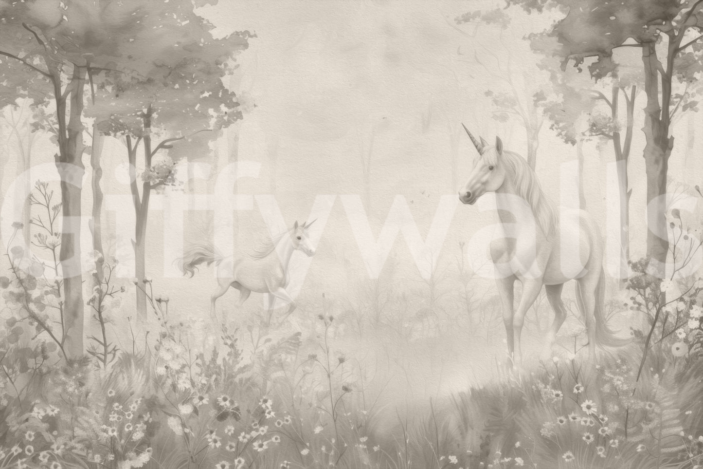 Unicorns in a Magical Dreamy Forest – Natural Wall Mural