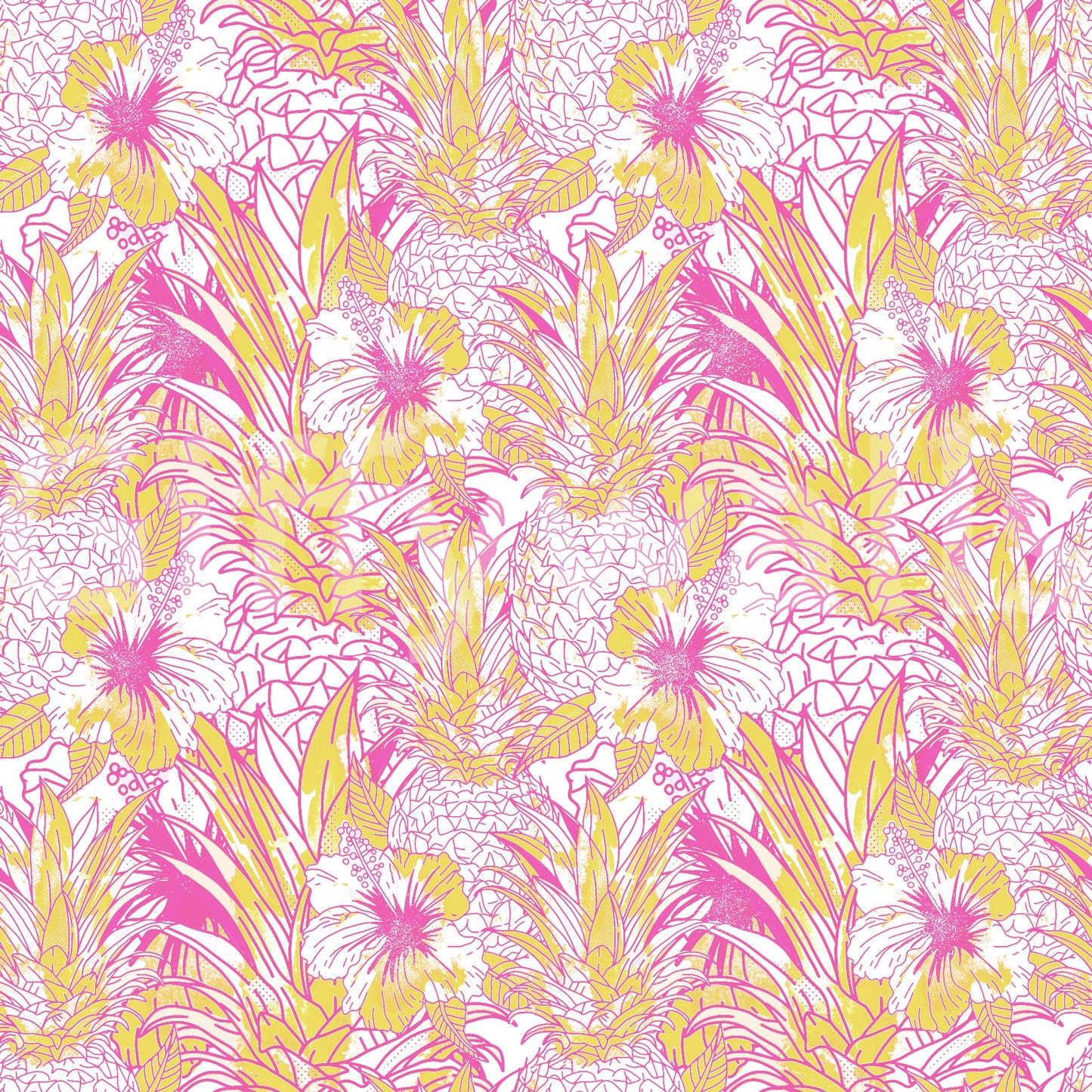 Pineapple Paradise summer pink yellow Hibiscus  Wallpaper⁠