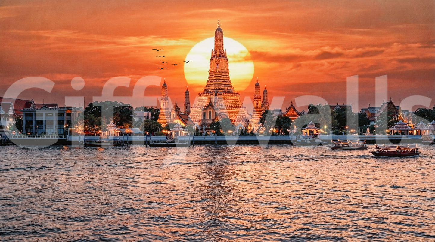 Wat Arun: Golden Horizon Sunset Wall Mural
