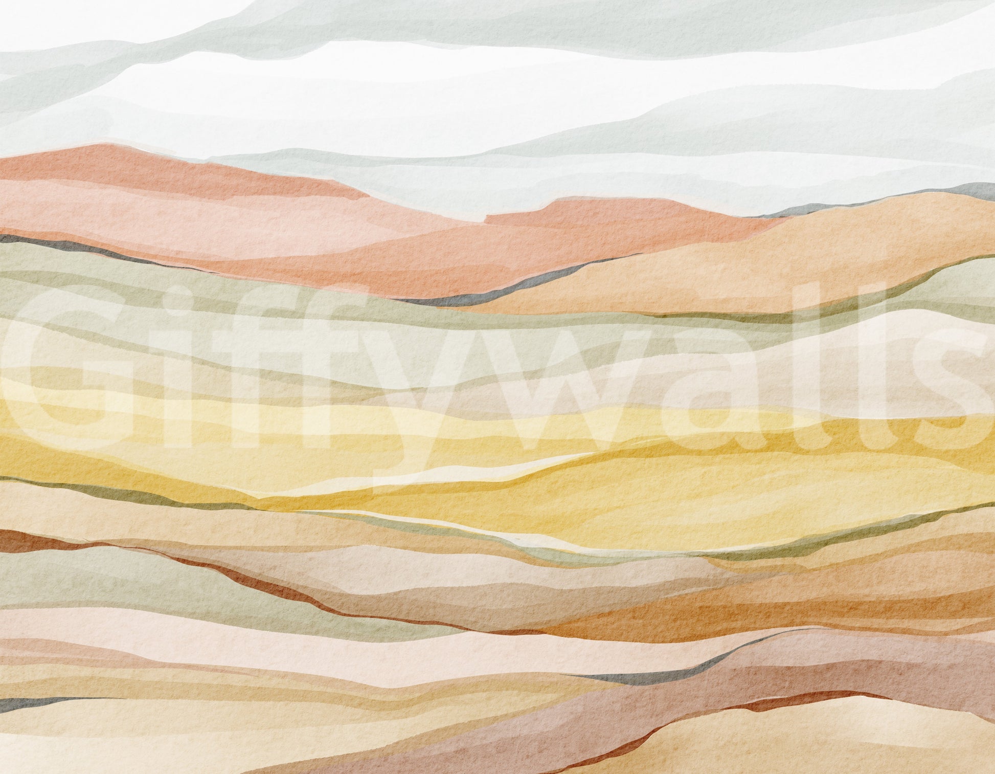 Soft layered earth tones in living room with Earthen Horizon Serenity Wall Mural