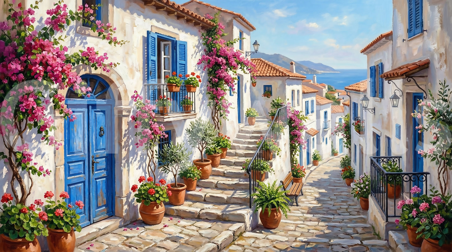 Cobalt & Bougainvillea Dreams Wall Mural