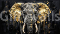 Golden Elephant wall mural with black backdrop and gold-flecked ears