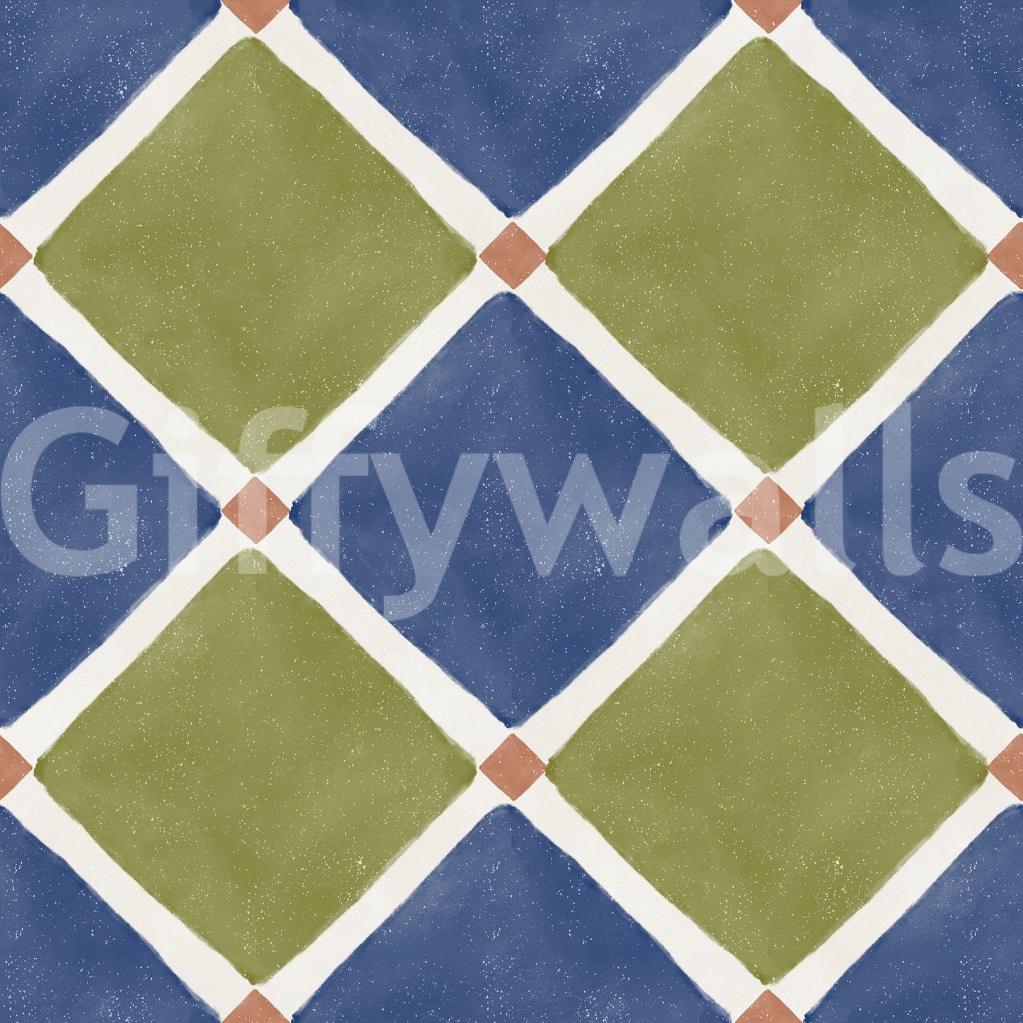 Mediterranean Rustic Checkerboard Aged Decoration - Blue - Olive Wallpaper⁠