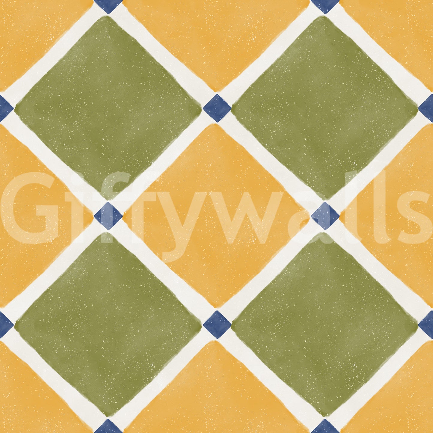 Mediterranean Rustic Checkerboard Aged Decoration - Yellow - Olive Wallpaper⁠