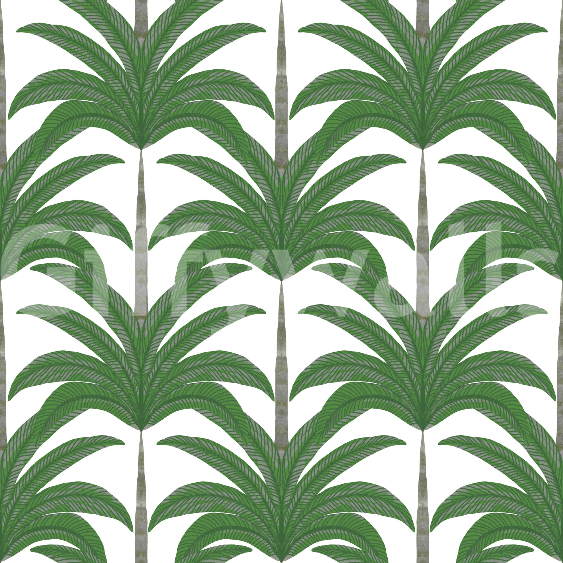 Green palm leaves repeat across this Tropical Frond Rhythm wallpaper.