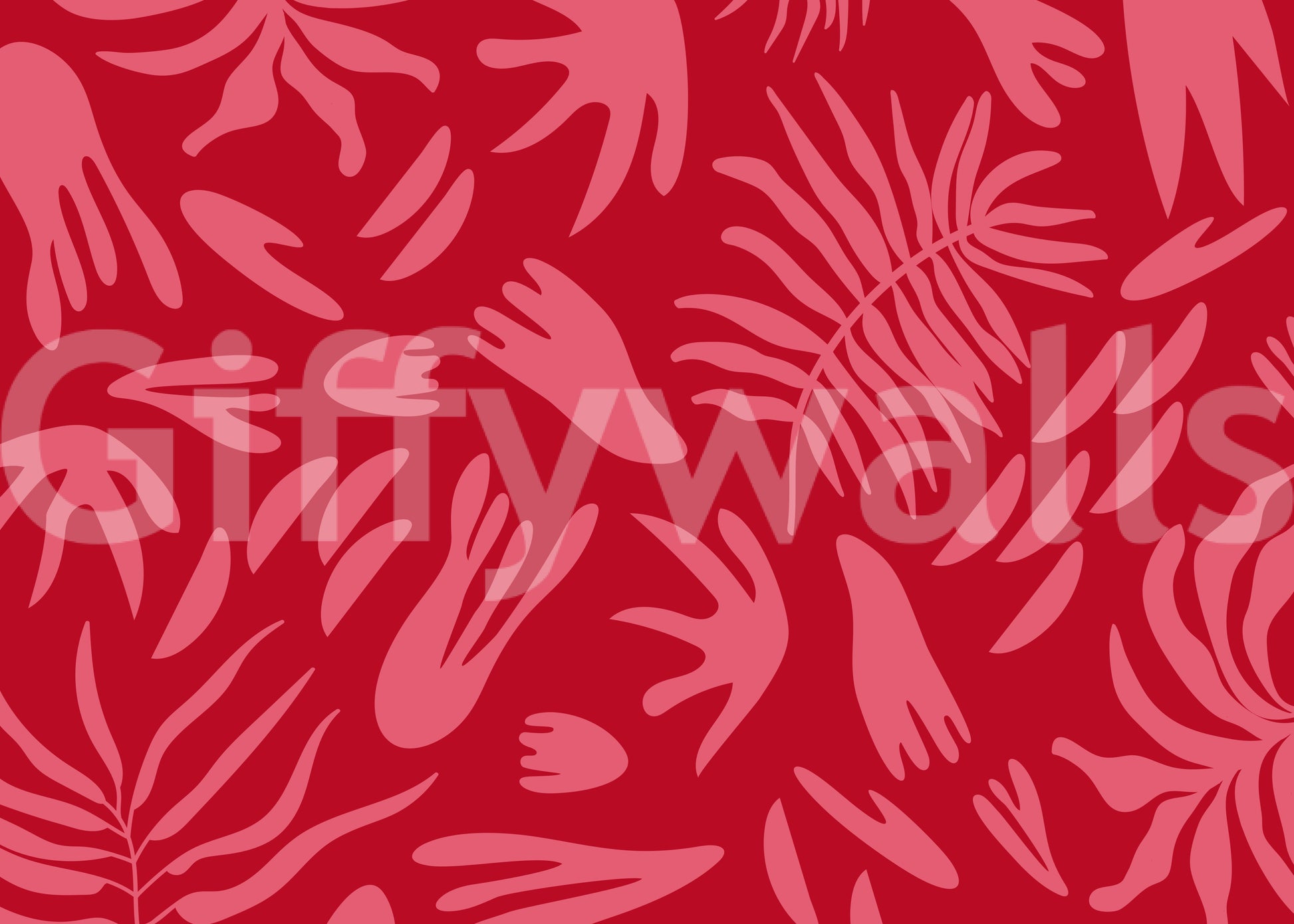 Crimson Botanical Dance wall mural with strong visual flow