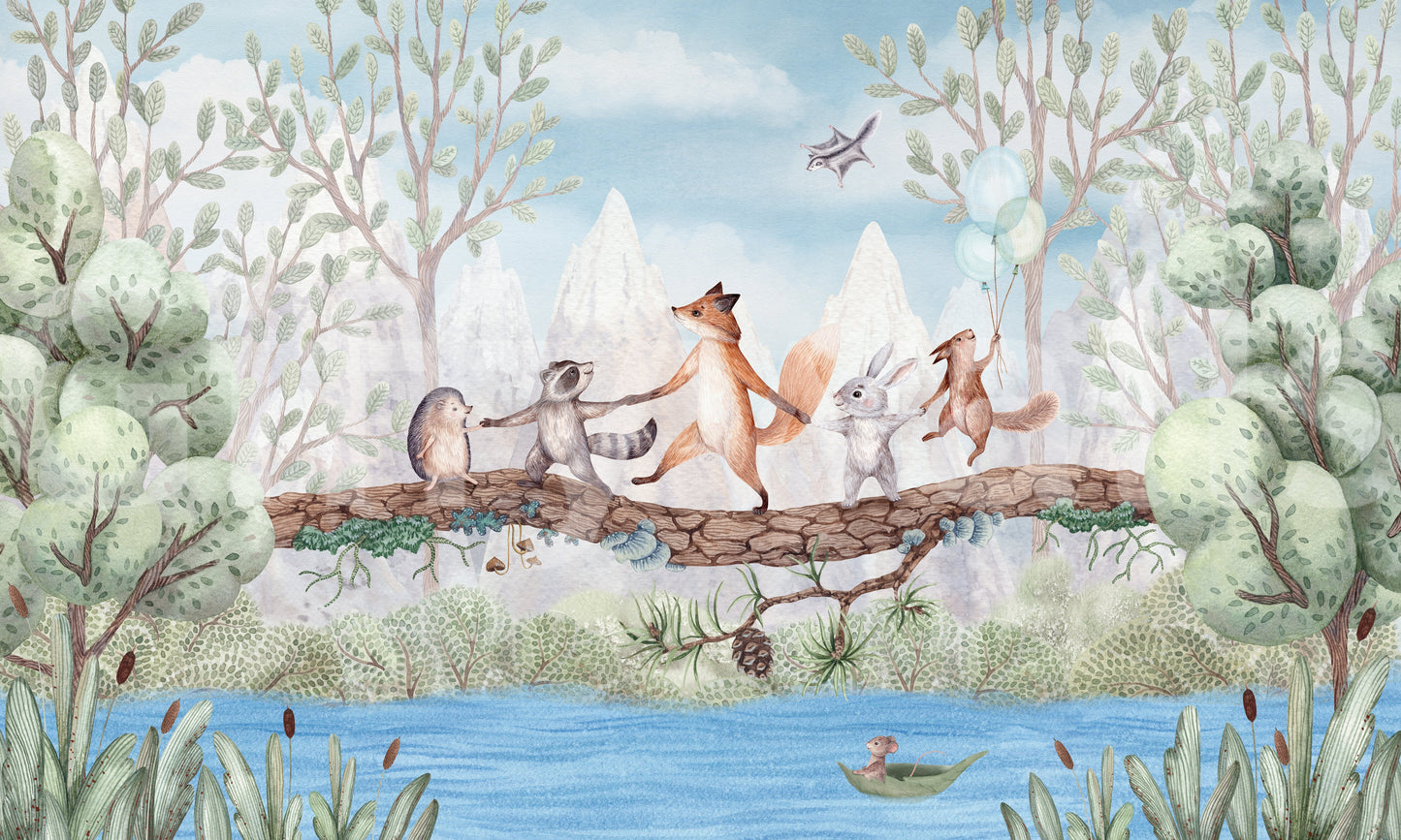 Animal Adventure wall mural with branch scene and calm outdoor setting