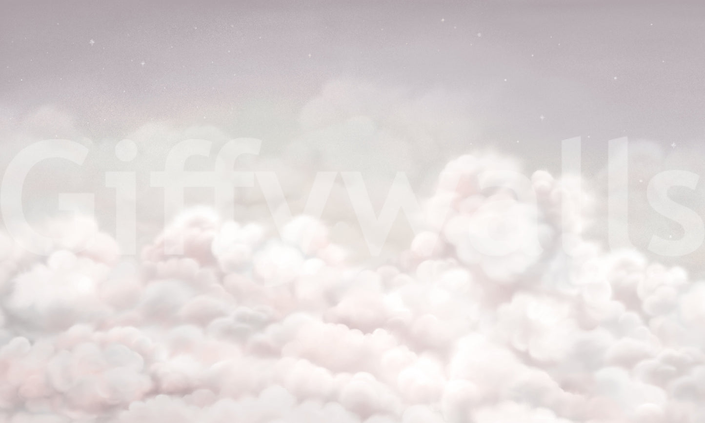 Nature sky wall mural with light clouds and subtle pink hues