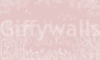 Calm floral deer wall mural pink doodle artwork style
