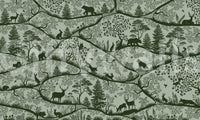 Nordic woodland animals wall mural layered trees green green pattern