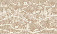 Nordic woodland animals wall mural layered trees brown white pattern