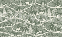 Woodland pattern animal mural nordic nature green wall mural