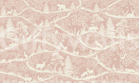 Nordic woodland scene mural animals trees pink wall mural