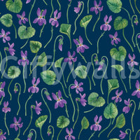 Botanical pattern wallpaper with watercolor violets and green leaves
