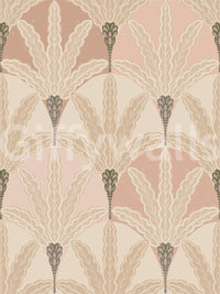 Blush deco foliage wallpaper with soft ivory leaf plumes in an elegant vintage repeat
