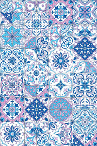 Mediterranean tile wallpaper with layered motifs and symmetry