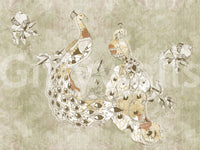 Ornate Vintage Bird wall mural with botanical accents and fine detail