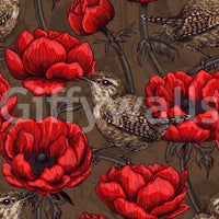 Nature style Wrens in Red Anemone Garden wallpaper art