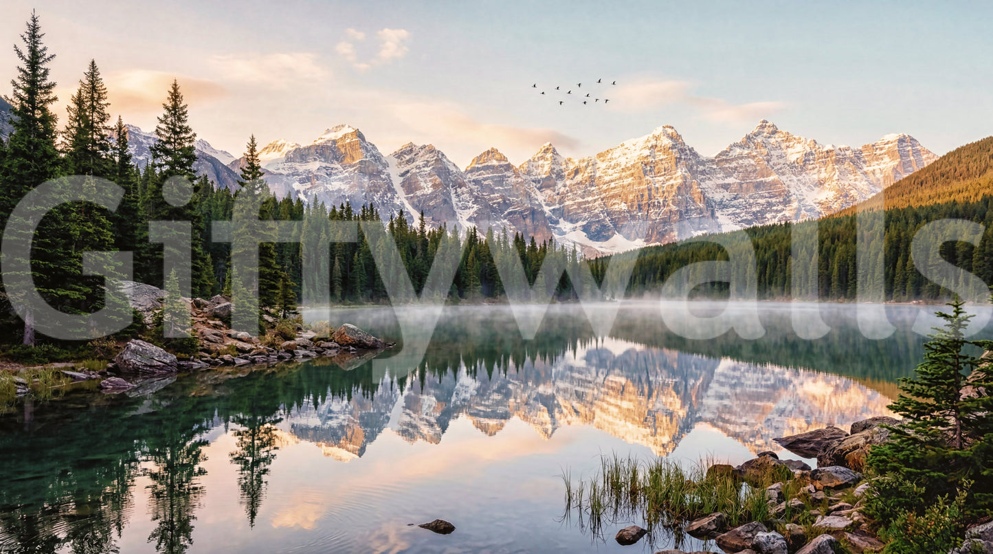 Alpine Dawn Reflection Wall Mural