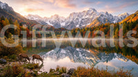 Alpine Autumn Reflection with Deer wall mural with fall colors and wildlife
