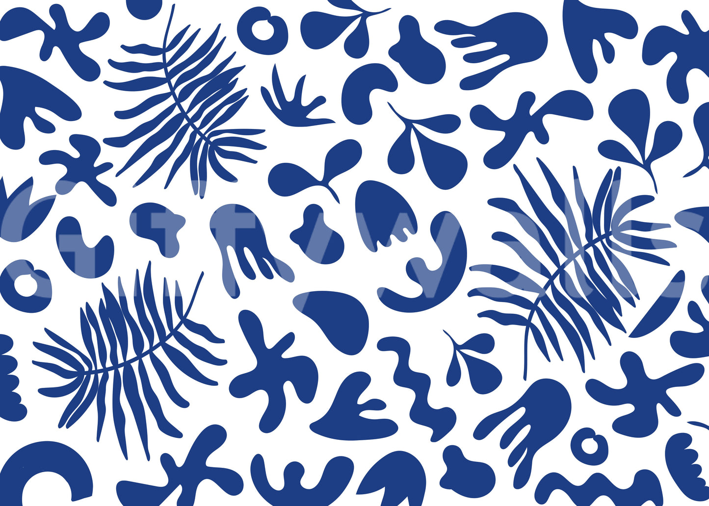 Artistic Blue Clipped Garden mural with structured botanical layout