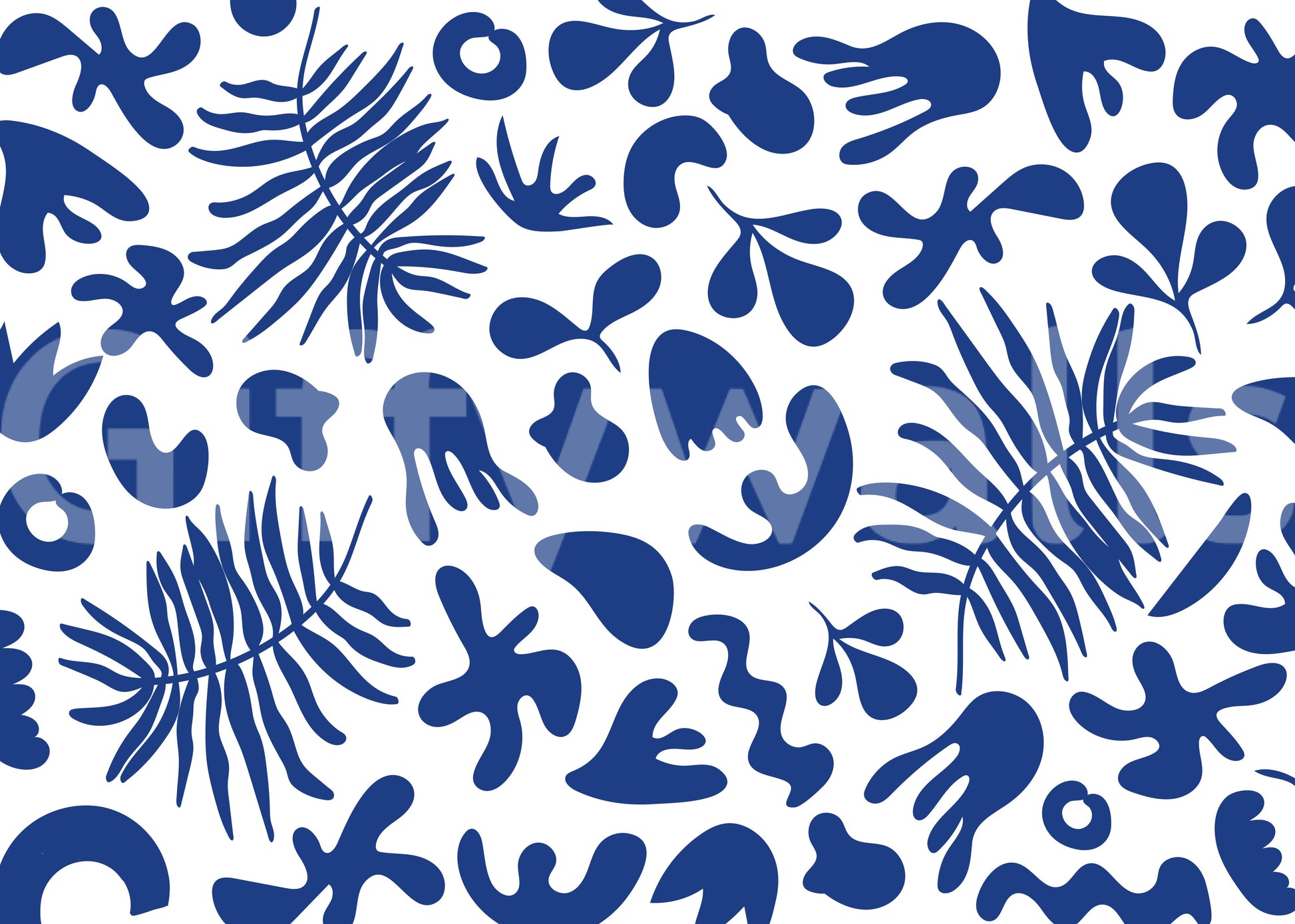 Artistic Blue Clipped Garden mural with structured botanical layout