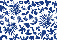 Artistic Blue Clipped Garden mural with structured botanical layout