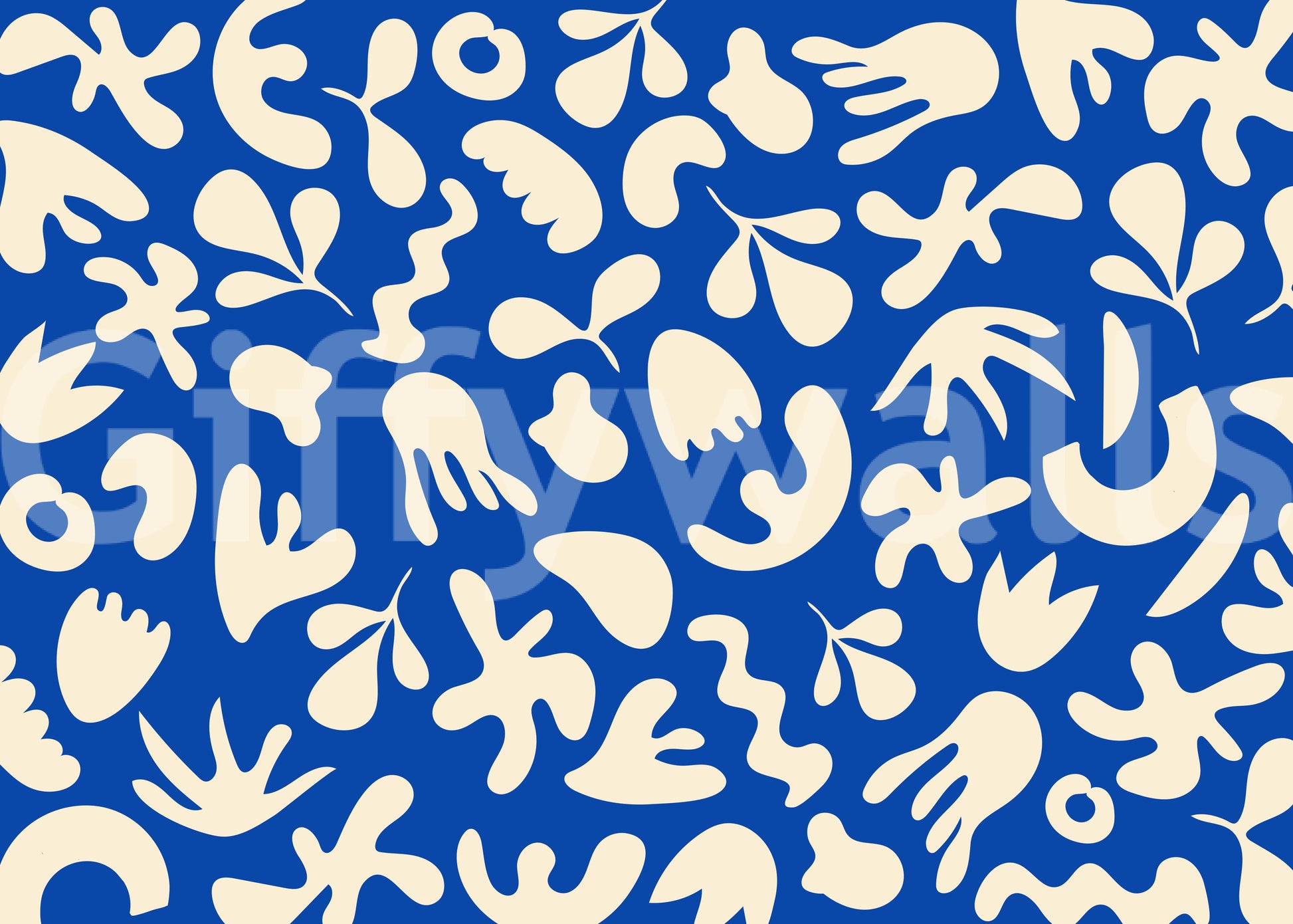 Minimal modern abstract shapes on Blue Organic Flow wall mural