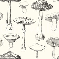 Artistic Forest Mushroom Sketch Wallpaper for apartment walls.